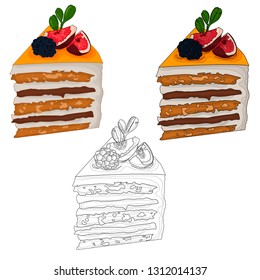 Cake slices vector illustration three different ways