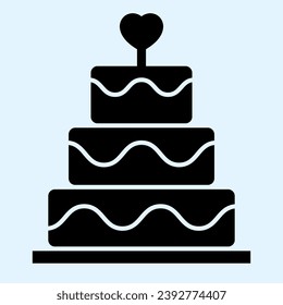 Cake solid icon. Holiday celebration sweets stand with heart shape. Wedding asset vector design concept, glyph style pictogram on white background, use for web and app. Eps 10