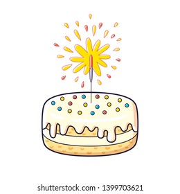 Cake with sparkler isolated cartoon vector
