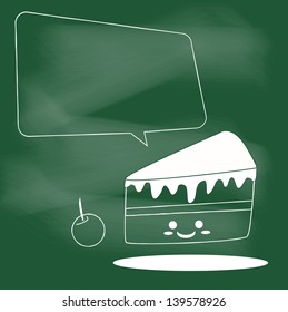 cake with speech bubble cartoon on blackboard