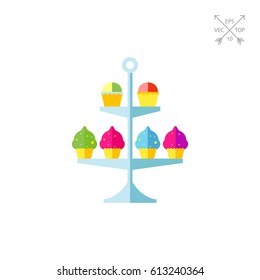 Cake stand with cupcakes vector icon