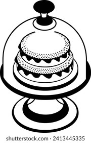 Cake Stand with Dome Cover isometric concept, Food Display Plate Hand drawn vector, Bakery and Baker drawings, food preparation and Kitchen Utensil Sketch Culinary Doodle stock illustration