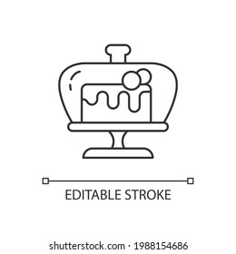 Cake stand linear icon. Baking accessories to create tasty meals. Special cooking equipment. Thin line customizable illustration. Contour symbol. Vector isolated outline drawing. Editable stroke