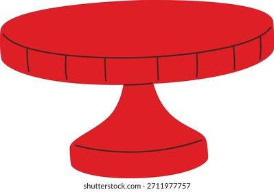 Suporte de bolo na base de pedestal com platter redondo e contorno limpo, isolado no branco. Símbolo de exibição de padaria, pastelaria, sobremesa de festa, catering e utensílios de cozinha. Ilustração de vetor de desenhos animados.