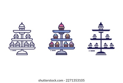 Cake Stand outline and solid vector icon