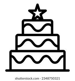 Cake with star line icon. Big festive cake outline style pictogram on white background. Christmas party pie biscuit in several tiers mobile concept web design. Vector graphics.