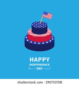 Cake with star and strip flag Happy independence day United states of America. 4th of July. Flat design Vector illustration