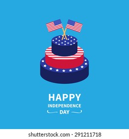 Cake with star and strip two flags Happy independence day United states of America. 4th of July. Flat design Vector illustration