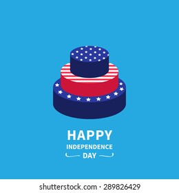 Cake with star and stripes. Happy independence day. United States of America. 4th of July. Flat design Vector illustration