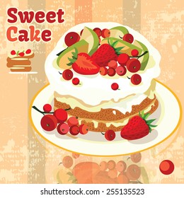 cake with strawberries, apples, currants, icon cake, pie