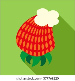 Cake with strawberries and cream flat icon. Modern colored icons in a flat design with long shadow.