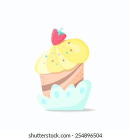 cake with strawberries vector illustration