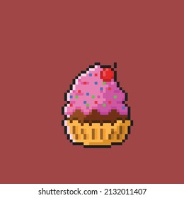a cake with strawberry cream in pixel style