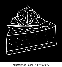 Cake with strawberry and curd sketch on a black background vector illustration for design and decoration