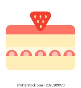 cake with strawberry flat clipart vector illustration