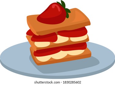 Torta con fresa, ilustración, vector sobre fondo blanco