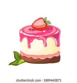 Cake with strawberry isolated on a white background.