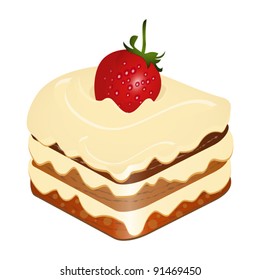 cake with strawberry isolated on white background - vector illustration