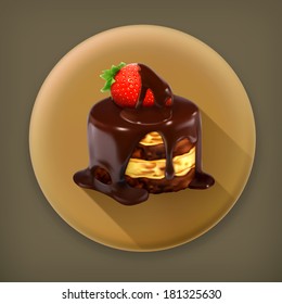 Cake with strawberry long shadow vector icon