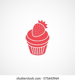 Cake With Strawberry Red Flat Icon On White Background