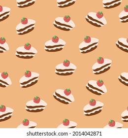 cake with strawberry seamless pattern. hand drawn vector. food, sweets, dessert, textile, fabric, wallpaper background wrapping paper