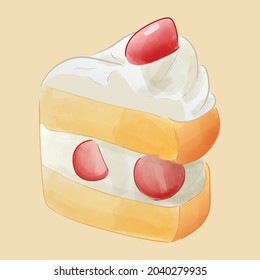 Cake strawberry shortcake watercolor illustration