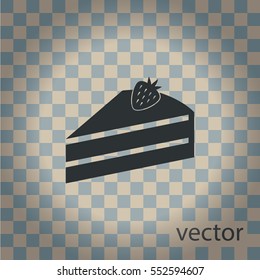 Cake with strawberry, vector icon