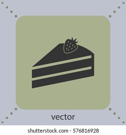 Cake with strawberry, vector icon
