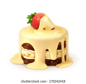 Cake with strawberry in white chocolate, detailed vector