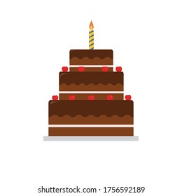 Estilo de pastel plano, tortas con icono de velas, ilustración vectorial aislada en fondo blanco