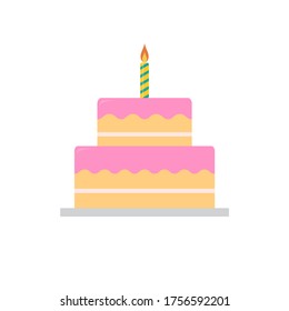 Estilo de pastel plano, tortas con icono de velas, ilustración vectorial aislada en fondo blanco