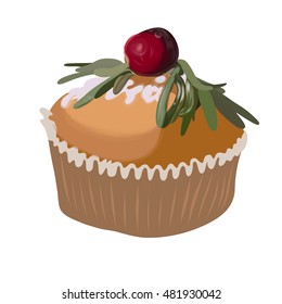 Cake with sugar pouder. Vector icon design element. Birthday isolated illustration.