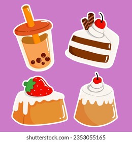 Cake sweet boba strawberry cheesecake