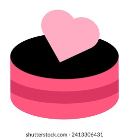 Cake sweet dessert for lovely couple icon vector. Delicious pie decorated sugary cookie in heart for on chocolate top. Baked creamy food for celebrate valentine day flat cartoon illustration