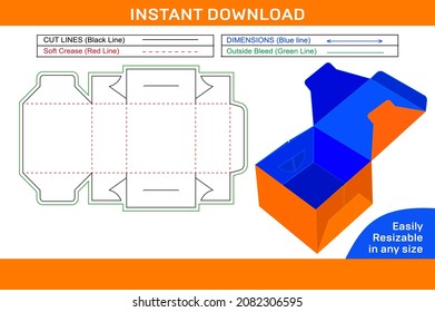 Cake or sweet food box dieline template, packaging design and 3D box template Box dieline and 3D box svg