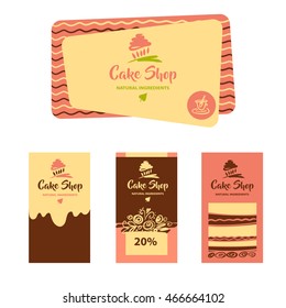 Cake And Sweet Shop Logo. Natural Ingredient.  Element Of Design For Corporate Identity, Banner, Business Card, Poster With Freehand Drawn Vector Logo With Cake. 