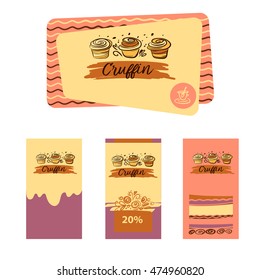 Cake and sweet shop logo. Royal cruffin dessert. Element of design for corporate identity, banner, business card, poster with freehand drawn vector cruffin logo. 