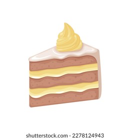 Cake. Sweet cake with vanilla cream. A piece of sponge cake. Sweet dessert , vector illustration isolated on a white background