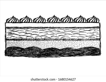 Cake. Sweets. Vector illustration. Hand-drawn pencils with hatching. Black sketch.