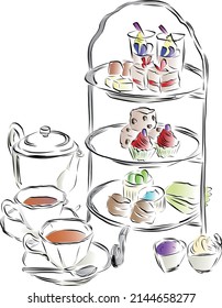 cake and tea at afternoon tea time svg