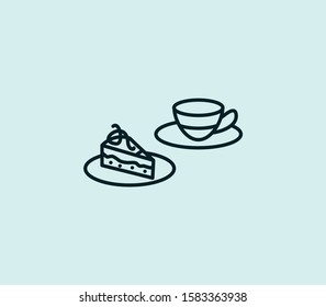 Cake with tea cup icon line isolated on clean background. Cake with tea cup icon concept drawing icon line in modern style. Vector illustration for your web mobile logo app UI design.