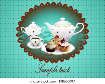 Cake and tea.Vector illustration