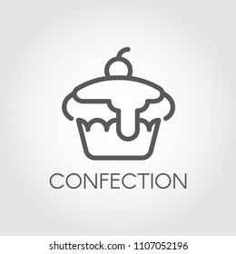 Cake thin stroke icon. Confection symbol. Sweet dessert line logo. Festive cherry pie. Bakery on birthday. Food series. Vector for product market, grocery stores, menu and thematic sites and apps