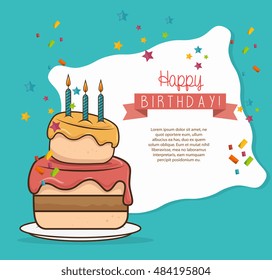 cake three candle sweet happy birthday desing isolated