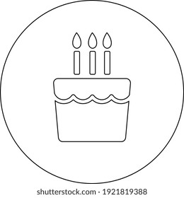 Cake with three candles, illustration, vector on white background.