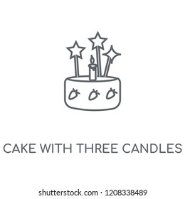 Cake with Three Candles linear icon. Cake with Three Candles concept stroke symbol design. Thin graphic elements vector illustration, outline pattern on a white background, eps 10.