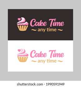 Cake time any time. Cute pastry logo design