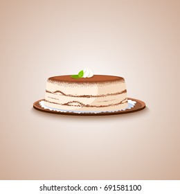 Cake tiramisu on a tray. Vector illustration