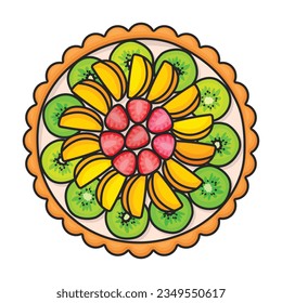 Icono del vector de vista superior de la pantalla de torta.Icono del vector de color aislado en la vista superior del pastel de fondo blanco.