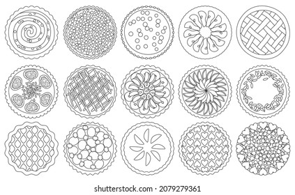 Cake top view vector illustration on white background. Vector ouline set icon cupcake. Isolated ouline set icon cake top view.